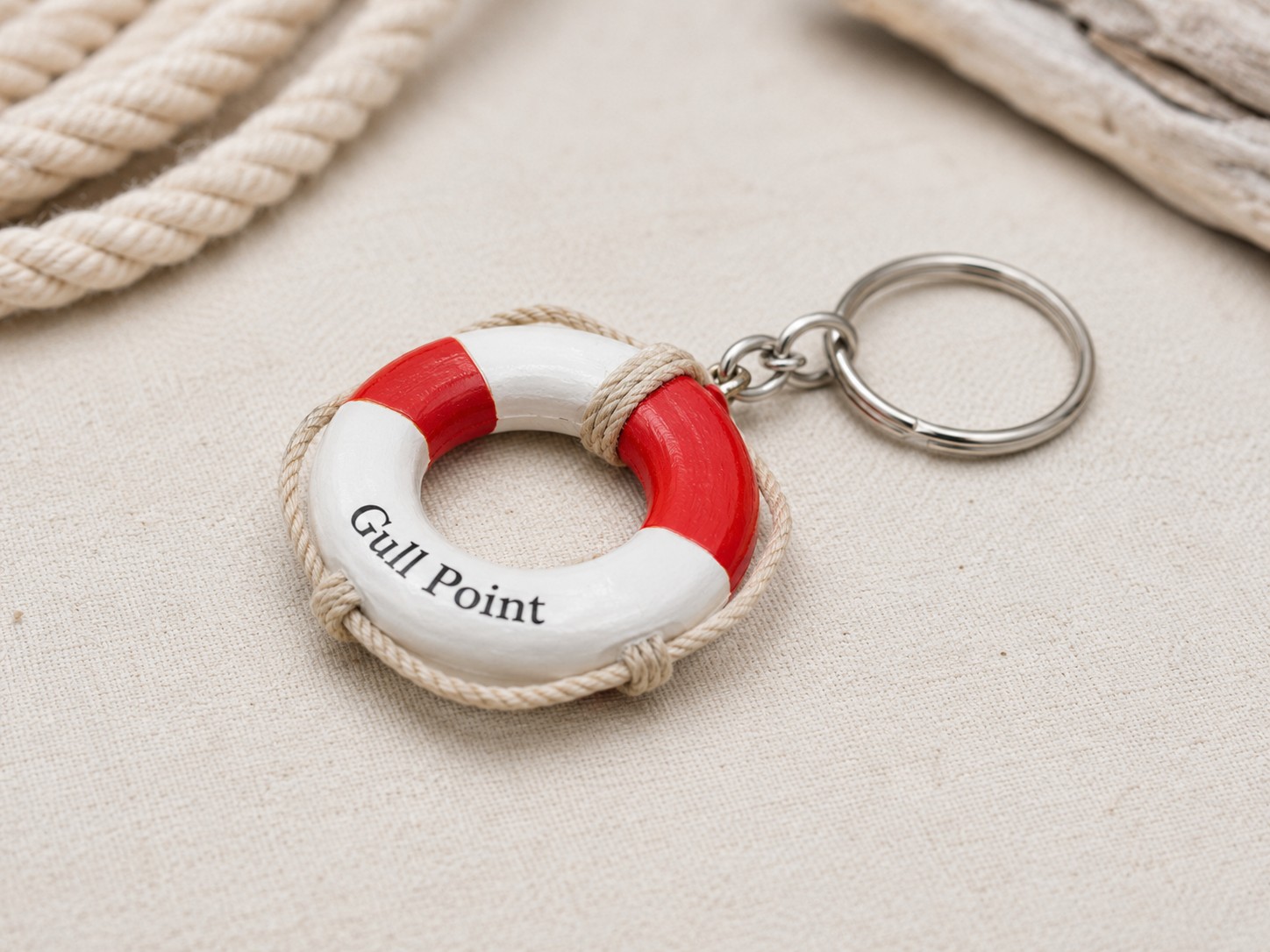 Wood life-ring custom boat keychain with engraved boat name